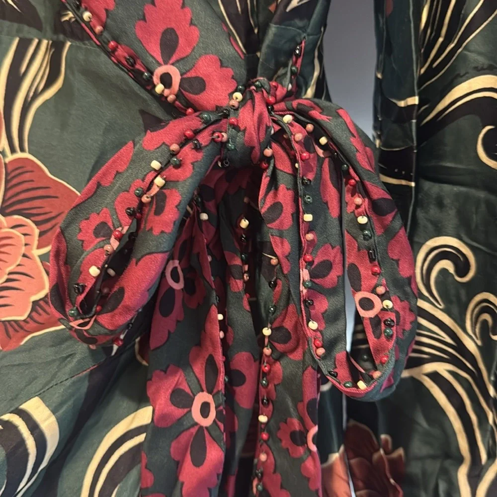 FARM RIO ANTHROPOLOGIE NWT Arabesque Long Sleeve Wrap Mini Dress XS Floral Print - Picture 7 of 12